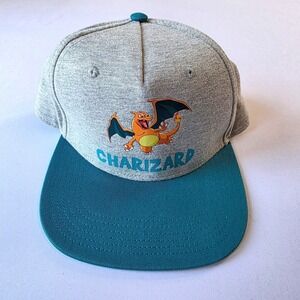 Pokemon Charizard Snapback Hat Youth OSFM Gray Teal Adjustable Baseball Cap 2022